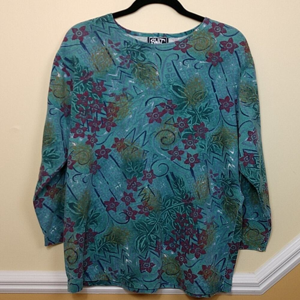 Vintage SWAT Floral Long Sleeve Top size Small Made in USA